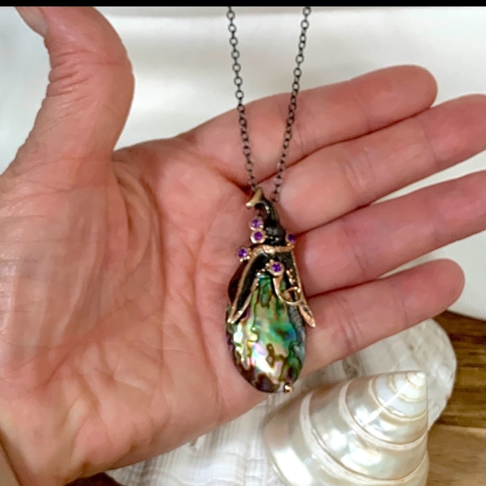 Vintage Abalone & Amethyst Pear Pendant - Picture 2 of 3